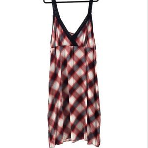 Forever21 Red Black White Plaid Chrochet Strap Front Split Vneck Maxi Slip Dress